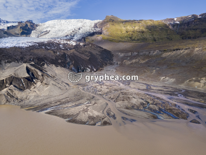 Glacier, moraines, torrent et lac glaciaire (Islande) - gryphea.org